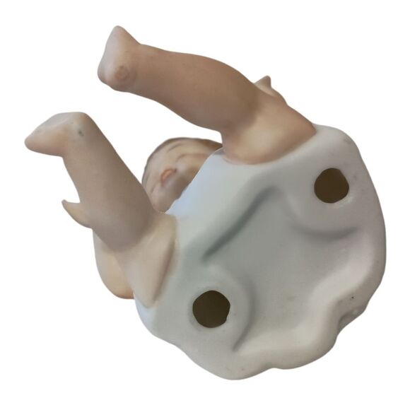 Vintage Piano Baby Bisque Porcelain Figure Blue Boy Arms Up 3.5" Handpainted - Picture 3 of 16